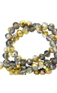 Faceted glass beads 4x3mm disc Crystal half dorado gold metallic
